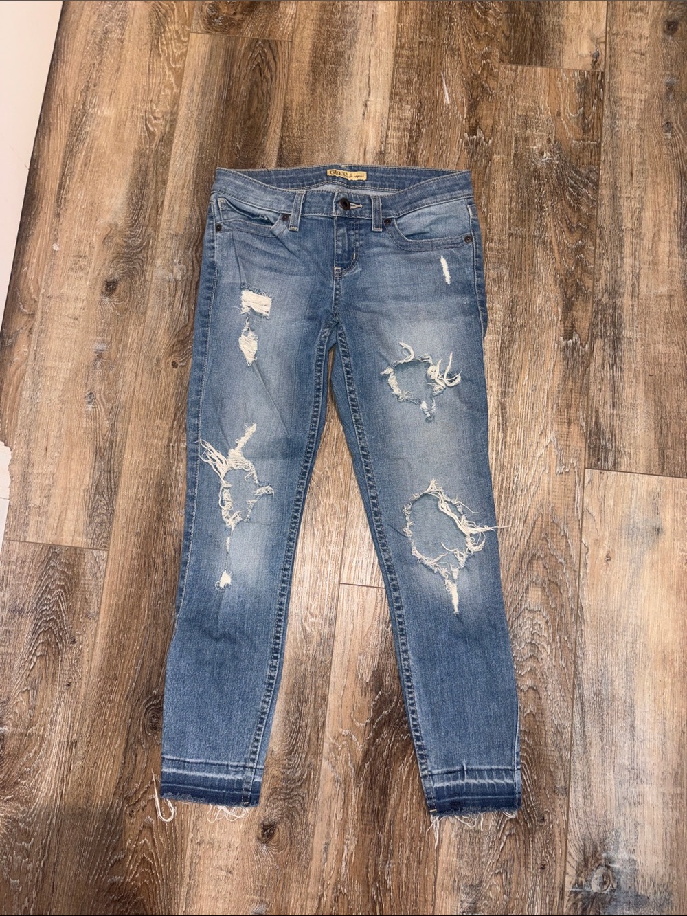 Guess Women's Ripped Skinny Jeans in Blue